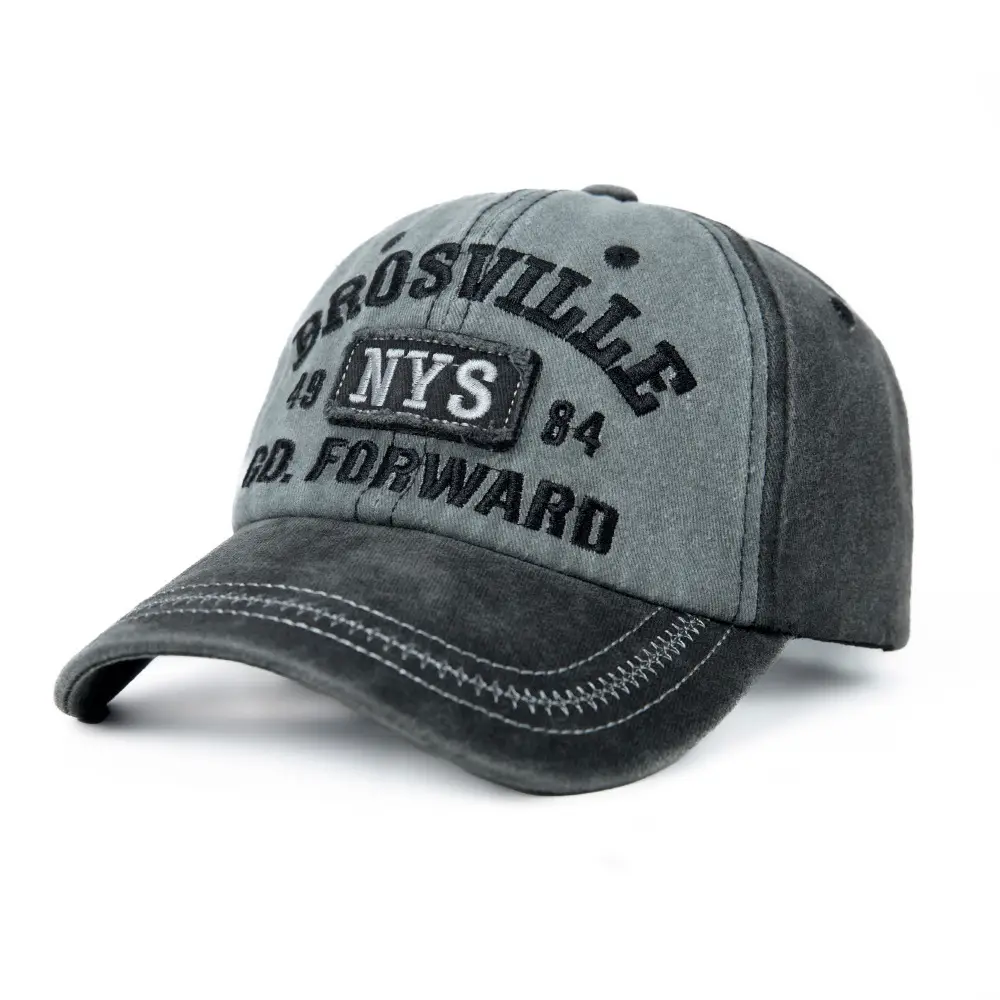 American Retro Washed Vintage Letter Baseball Cap for Women with Large Head Circumference, Wide Brim, Face-Slimming Soft Top Duckbill Cap for Men - Image 2