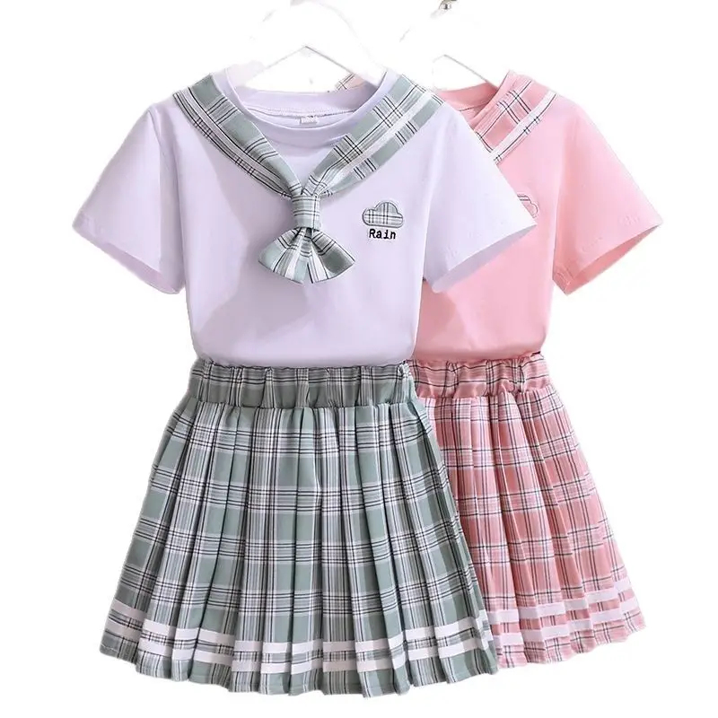 Girls Plaid Pleated Summer Dress Pink - Image 7