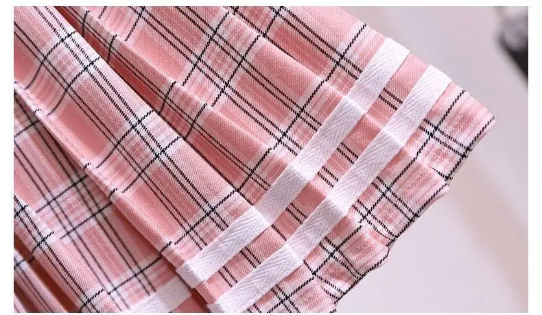 Girls Plaid Pleated Summer Dress Pink — feature 10