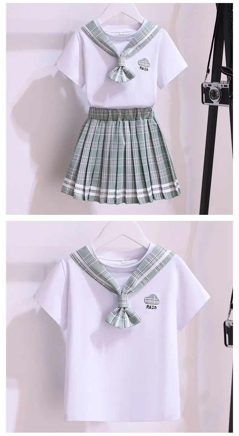 Girls Plaid Pleated Summer Dress Pink — feature 11