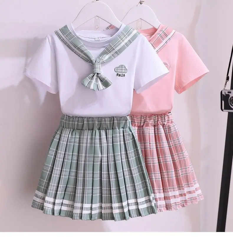 Girls Plaid Pleated Summer Dress Pink — feature 2