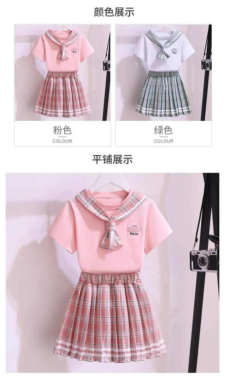 Girls Plaid Pleated Summer Dress Pink — feature 3
