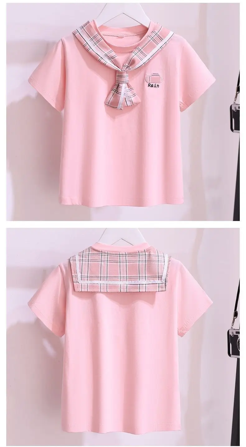 Girls Plaid Pleated Summer Dress Pink — feature 4