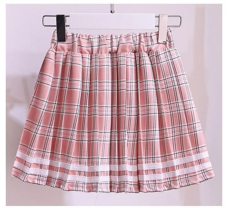 Girls Plaid Pleated Summer Dress Pink — feature 8