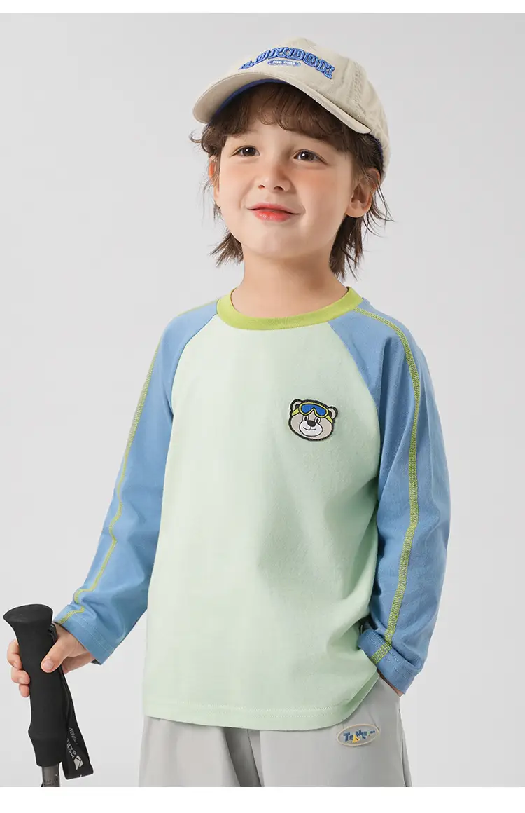 Kids Long Sleeve T-Shirt Pure Cotton Spring Blue Green — feature 15