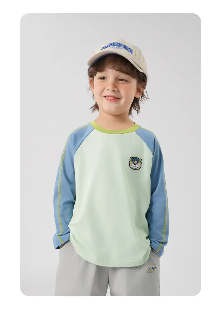 Kids Long Sleeve T-Shirt Pure Cotton Spring Blue Green — feature 16