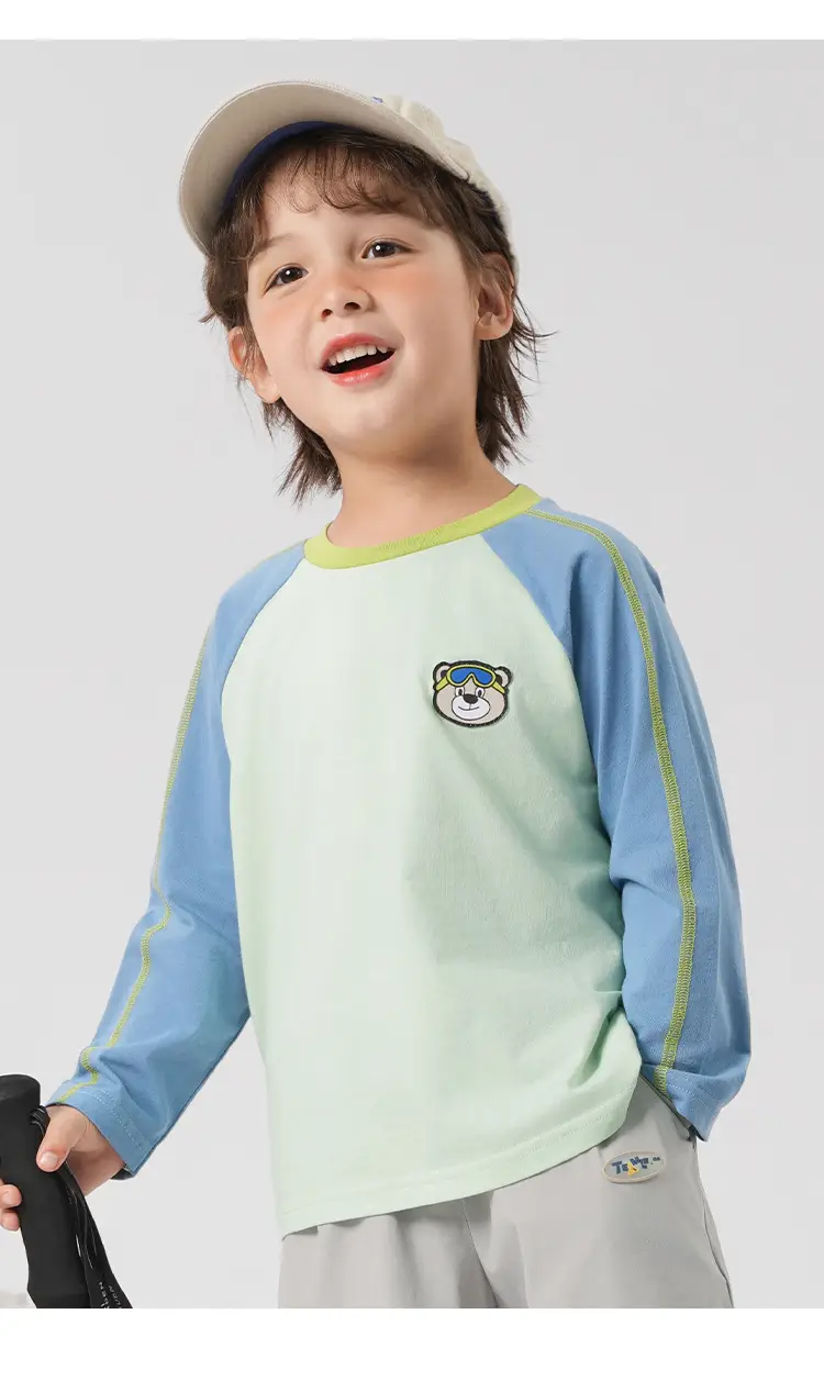 Kids Long Sleeve T-Shirt Pure Cotton Spring Blue Green — feature 3