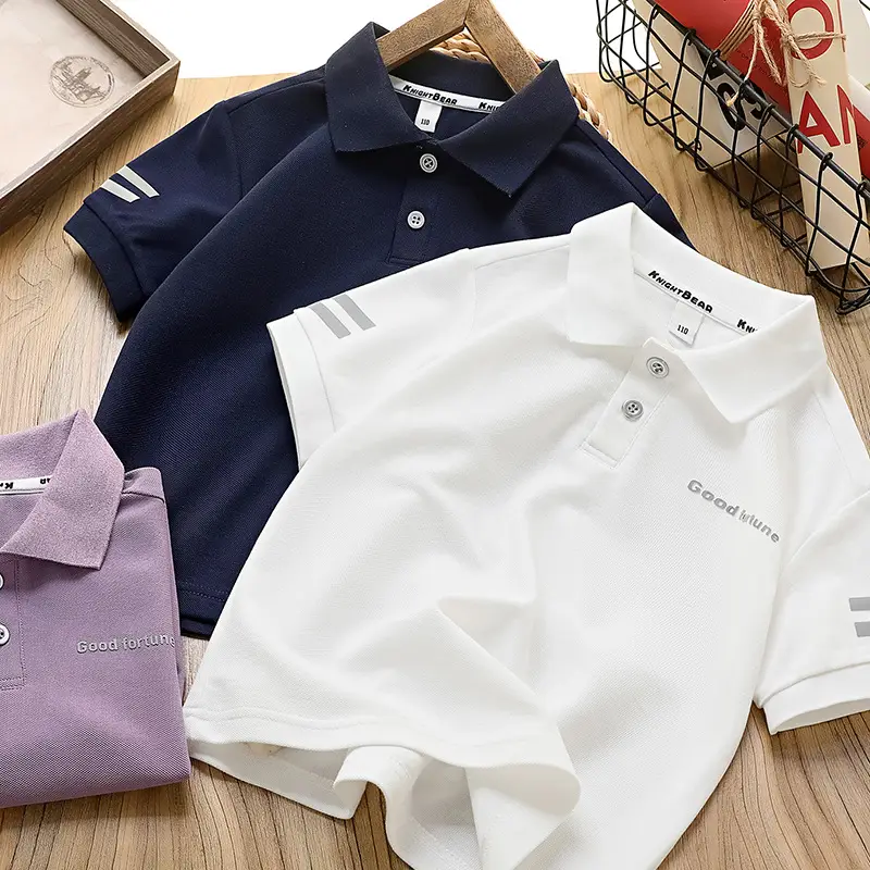Children's Boys Polo Shirt Navy Blue Quick Dry Short Sleeve - Image 4