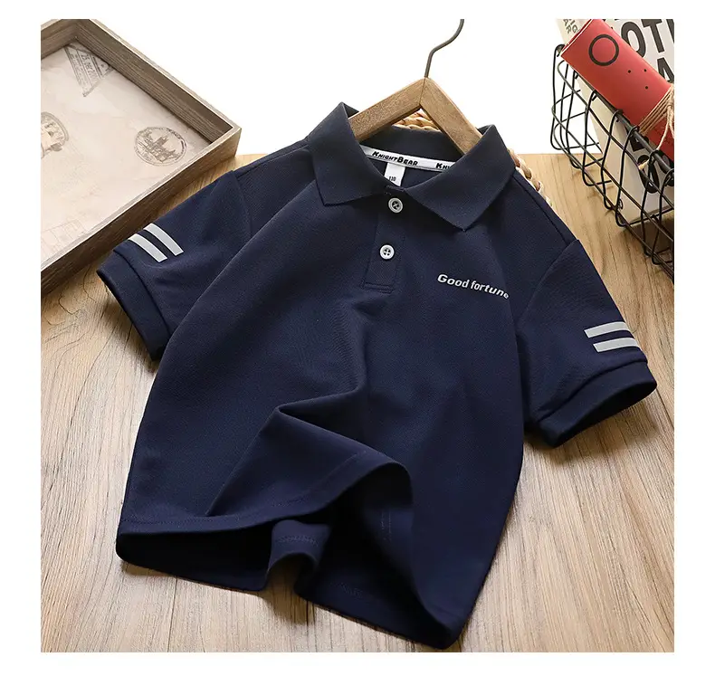 Children's Boys Polo Shirt Navy Blue Quick Dry Short Sleeve — feature 13