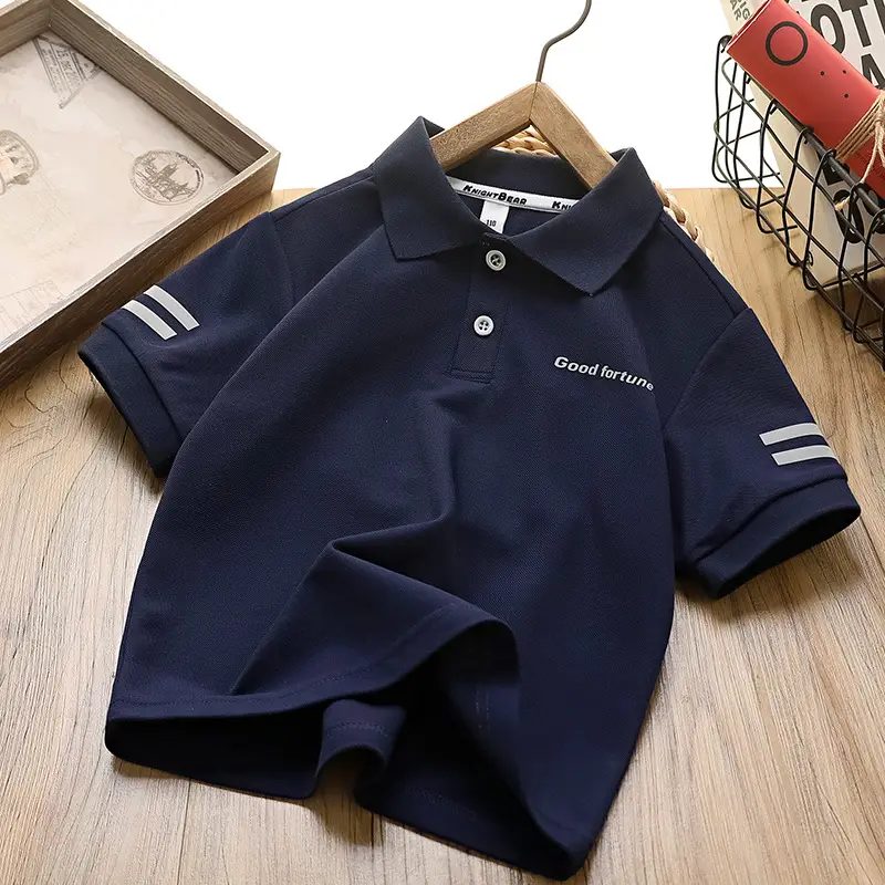 Children's Boys Polo Shirt Navy Blue Quick Dry Short Sleeve - Image 2