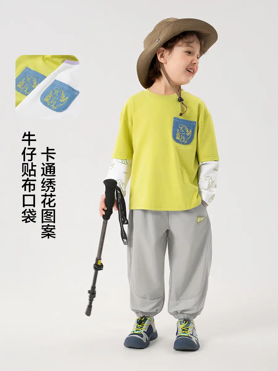 Boys Fake Two-Piece T-Shirt Yellow 2026 Spring Outfit - Image 4