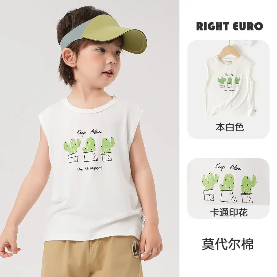 Boys Summer Sleeveless T-Shirt Vest Set Light Blue - Image 3