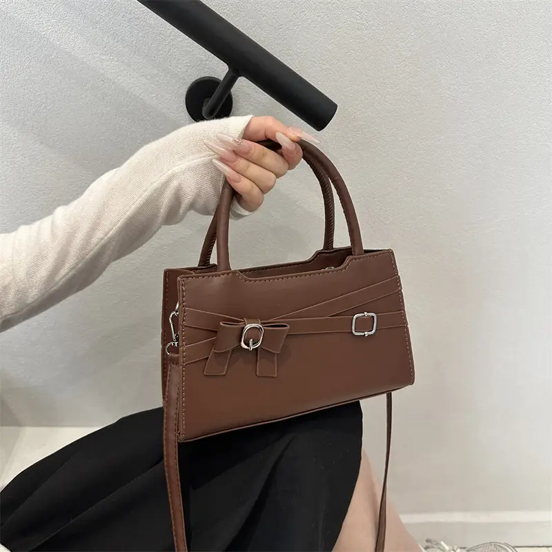 Beige Square Handbag with Bow Detail for Girls - Image 8