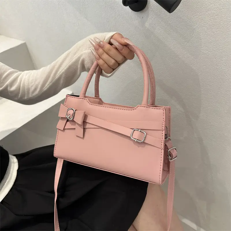 Beige Square Handbag with Bow Detail for Girls - Image 9
