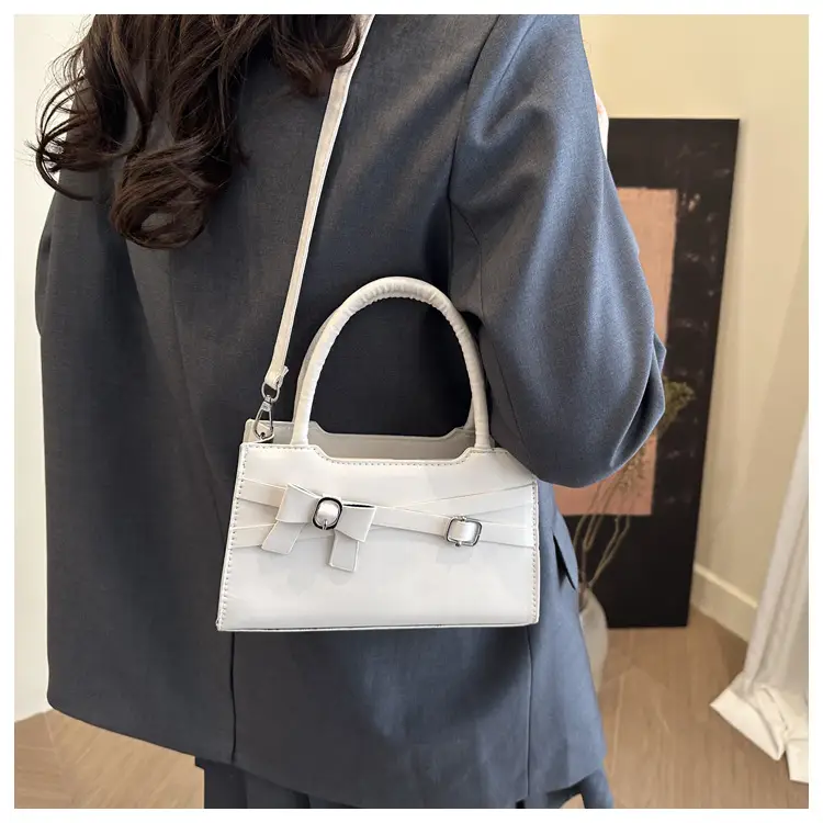 Beige Square Handbag with Bow Detail for Girls — feature 11