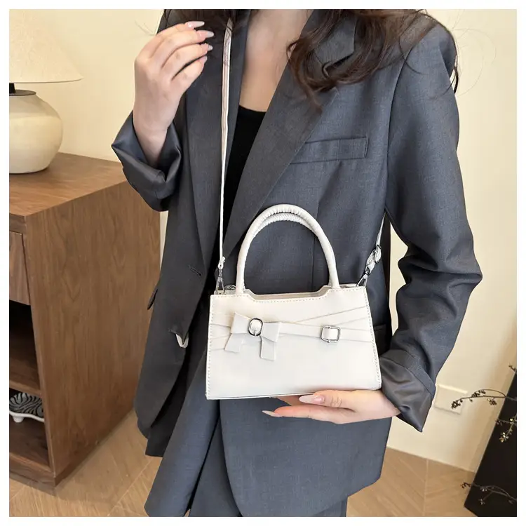 Beige Square Handbag with Bow Detail for Girls — feature 12
