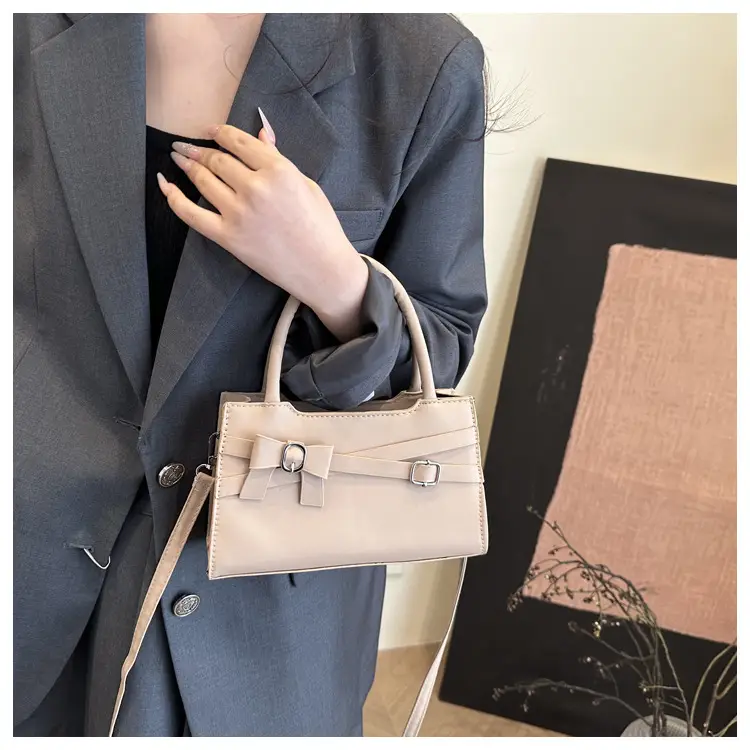 Beige Square Handbag with Bow Detail for Girls — feature 7