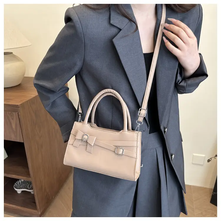 Beige Square Handbag with Bow Detail for Girls — feature 8