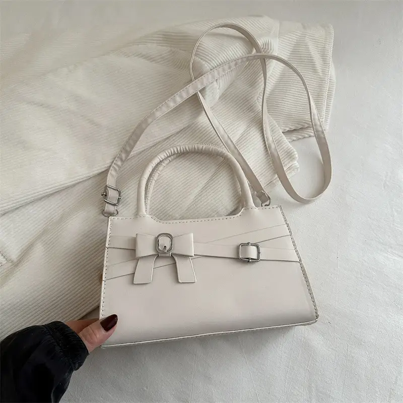 Beige Square Handbag with Bow Detail for Girls - Image 3