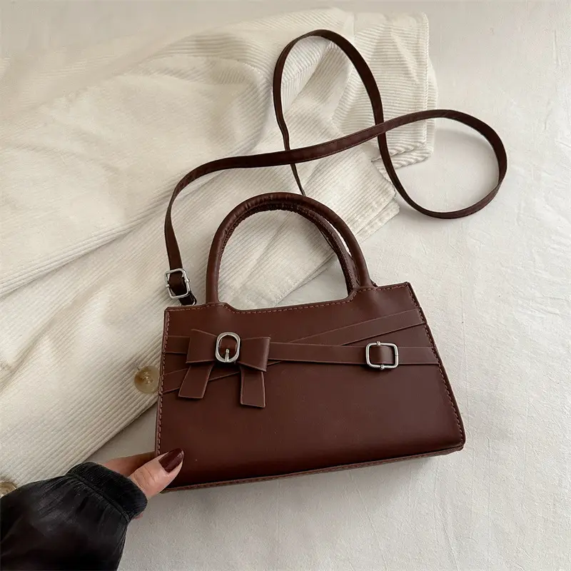 Beige Square Handbag with Bow Detail for Girls - Image 5