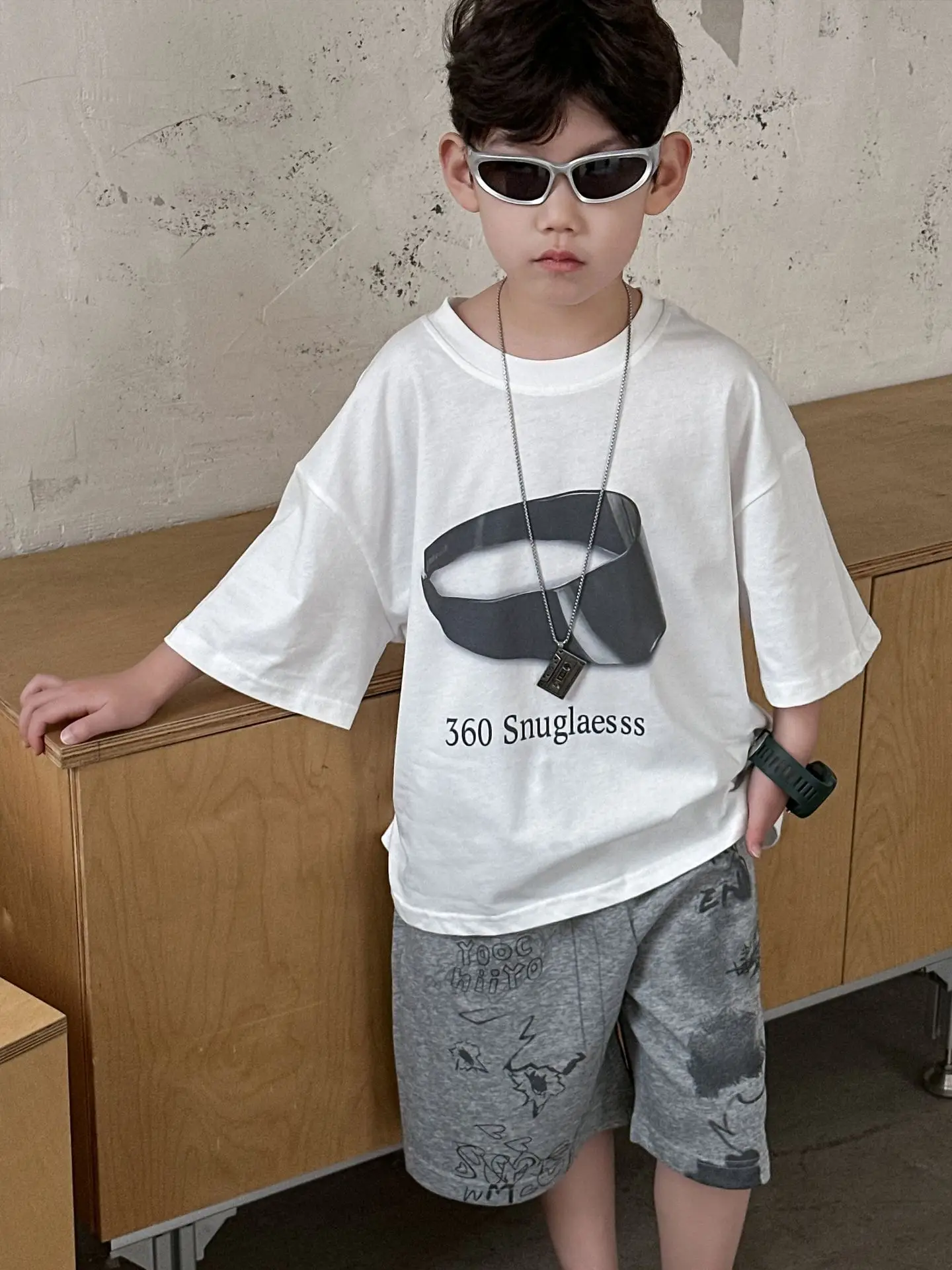 Boys White Graphic Cotton T-Shirt Loose Fit 2025 - Image 3