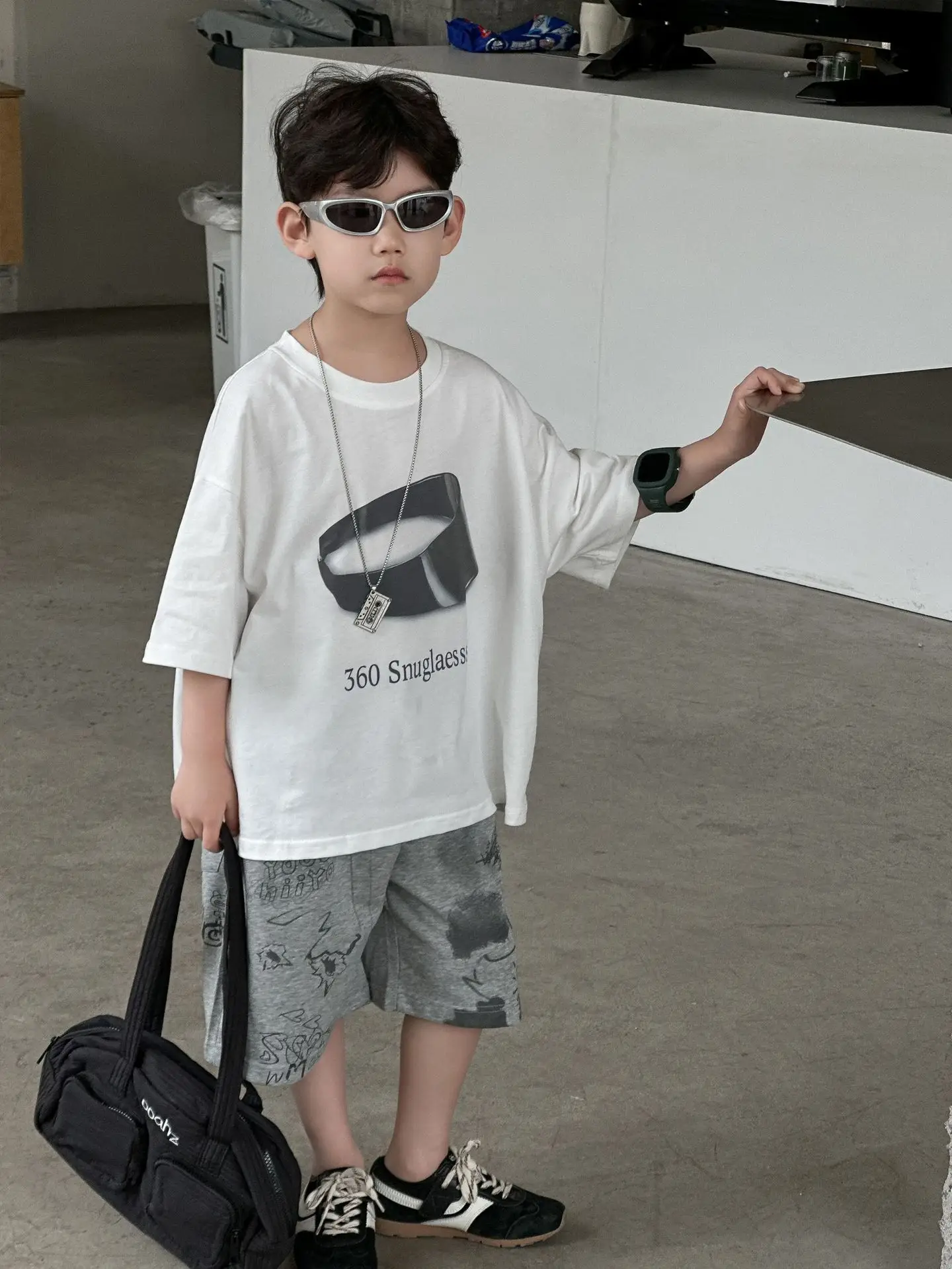 Boys White Graphic Cotton T-Shirt Loose Fit 2025 - Image 4