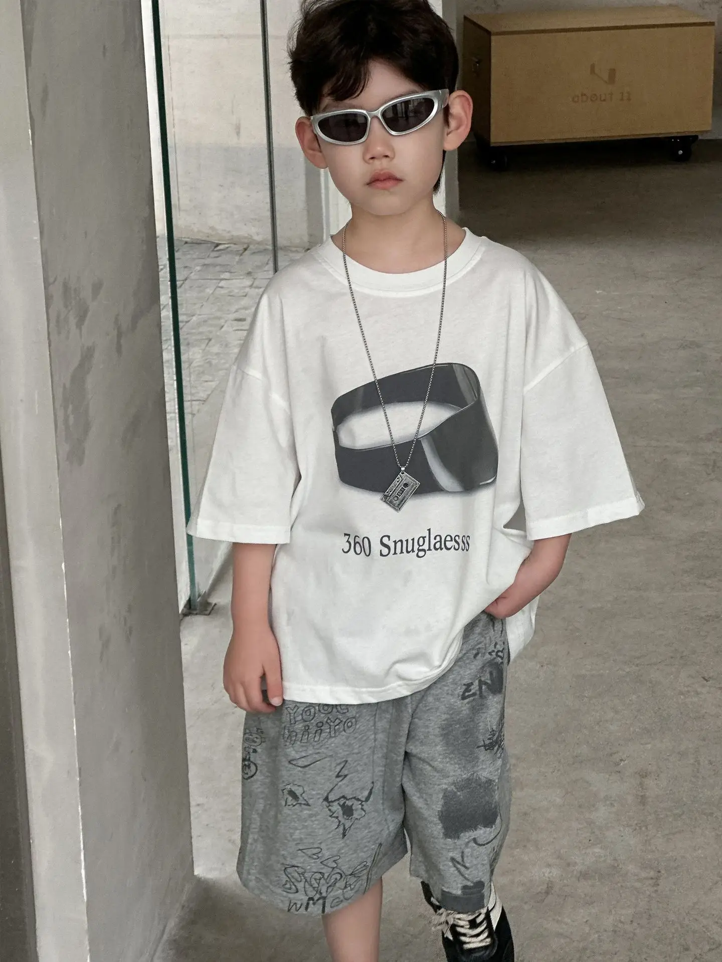 Boys White Graphic Cotton T-Shirt Loose Fit 2025 - Image 5