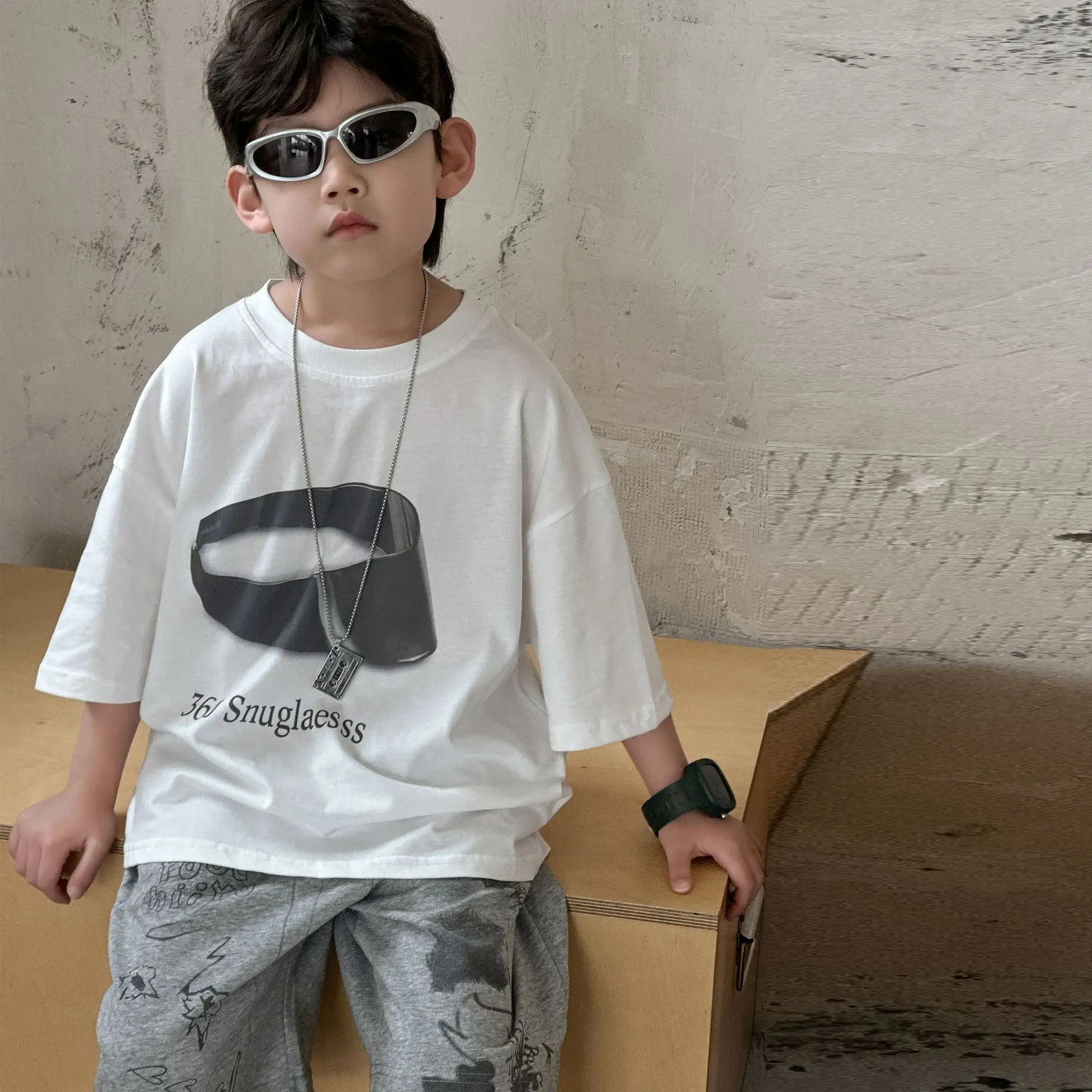 Boys White Graphic Cotton T-Shirt Loose Fit 2025 — feature 13