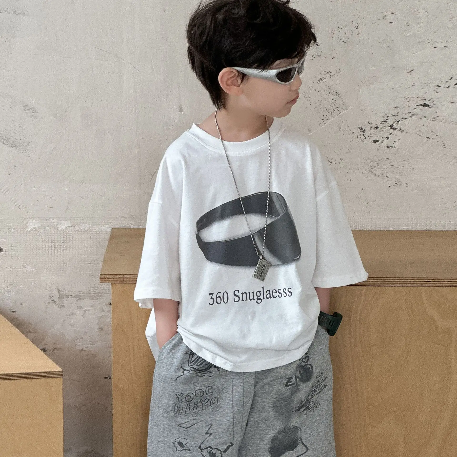 Boys White Graphic Cotton T-Shirt Loose Fit 2025 — feature 19