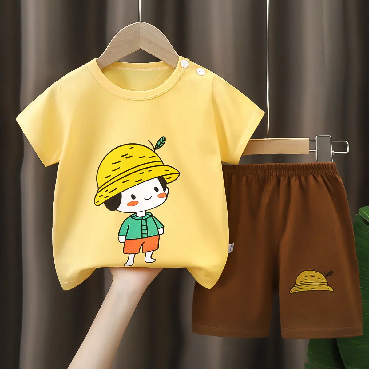 Children Cotton Giraffe T-Shirt Shorts Set Purple White - Image 12