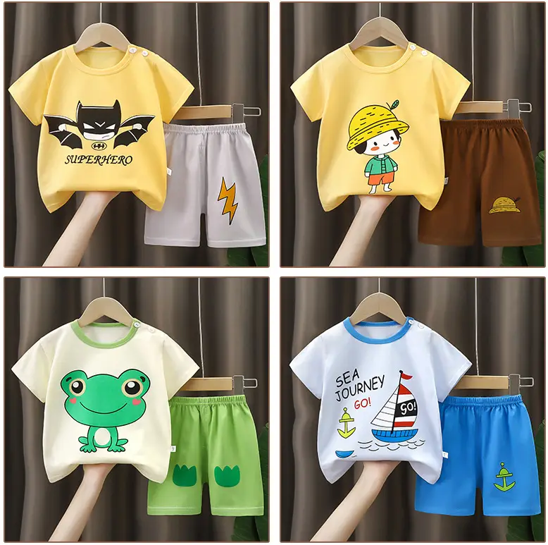 Children Cotton Giraffe T-Shirt Shorts Set Purple White — feature 15