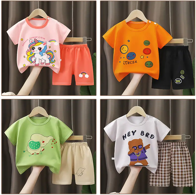 Children Cotton Giraffe T-Shirt Shorts Set Purple White — feature 16