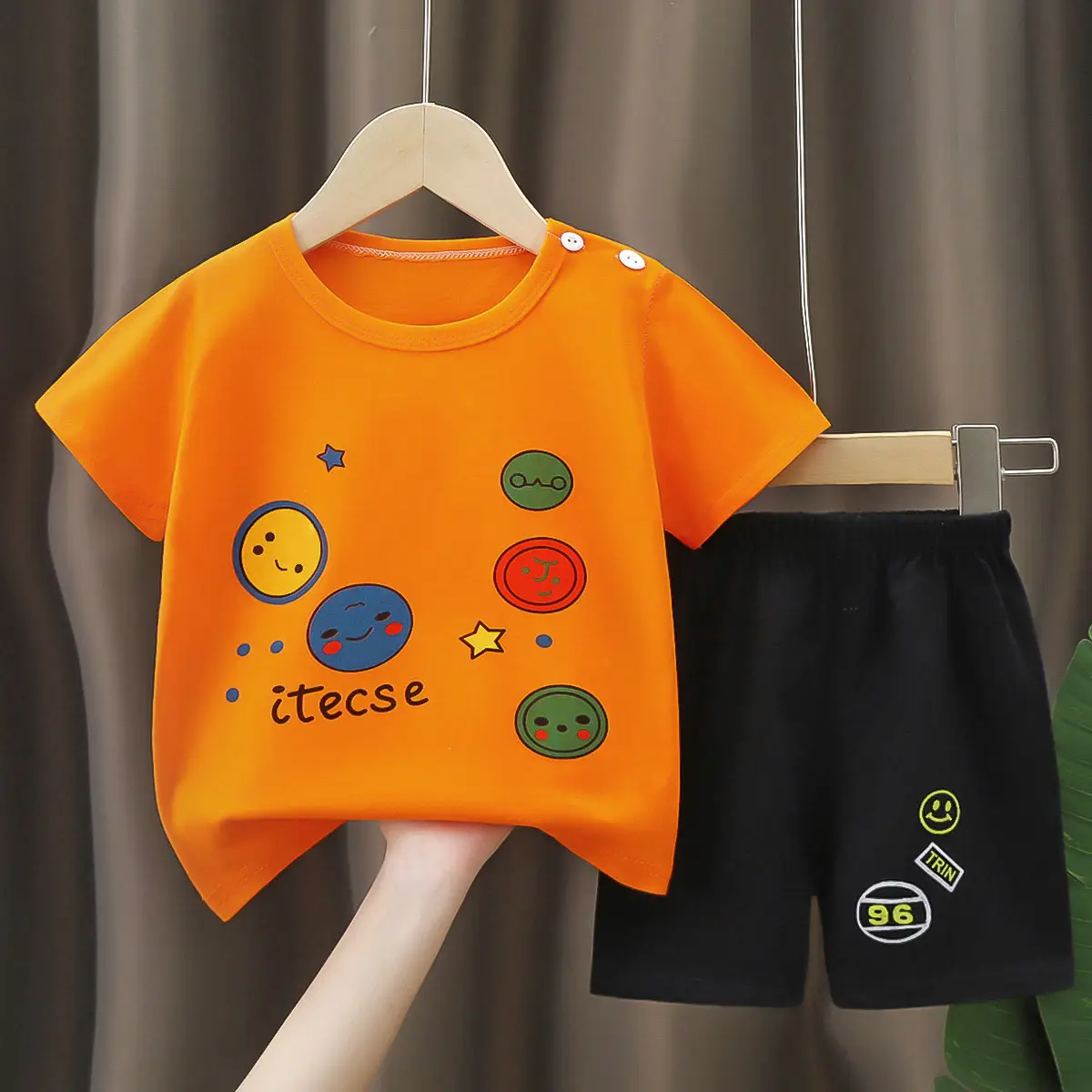 Children Cotton Giraffe T-Shirt Shorts Set Purple White - Image 10