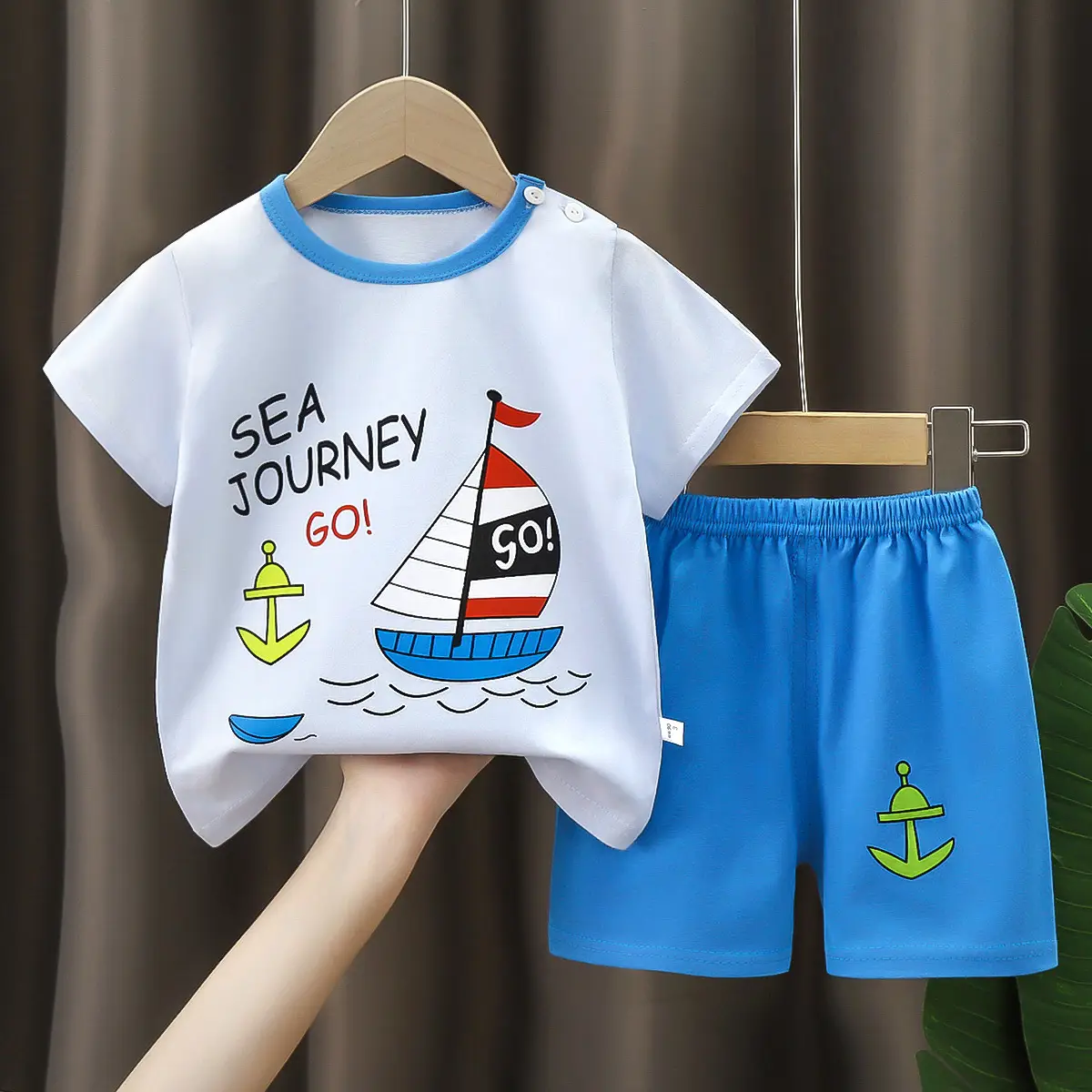 Children Cotton Giraffe T-Shirt Shorts Set Purple White - Image 2