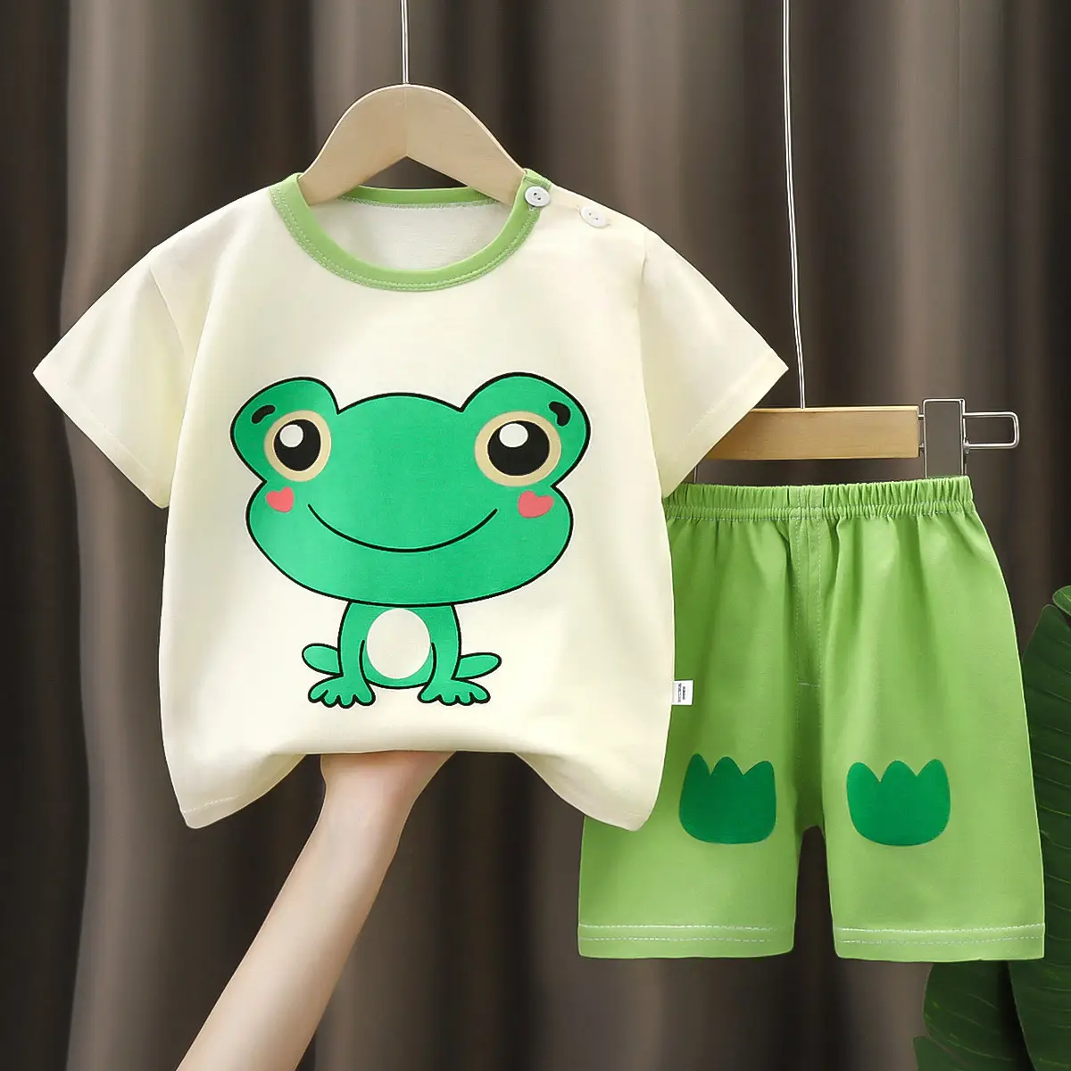 Children Cotton Giraffe T-Shirt Shorts Set Purple White - Image 4