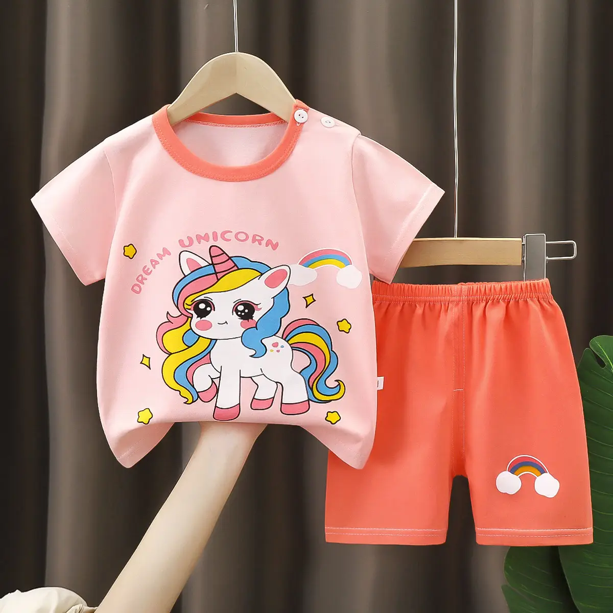 Children Cotton Giraffe T-Shirt Shorts Set Purple White - Image 5