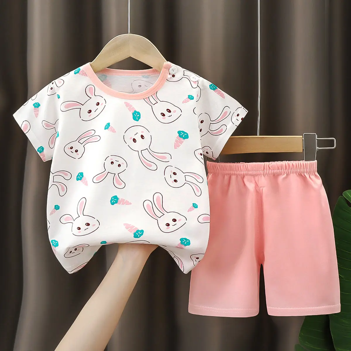Children Cotton Giraffe T-Shirt Shorts Set Purple White - Image 6