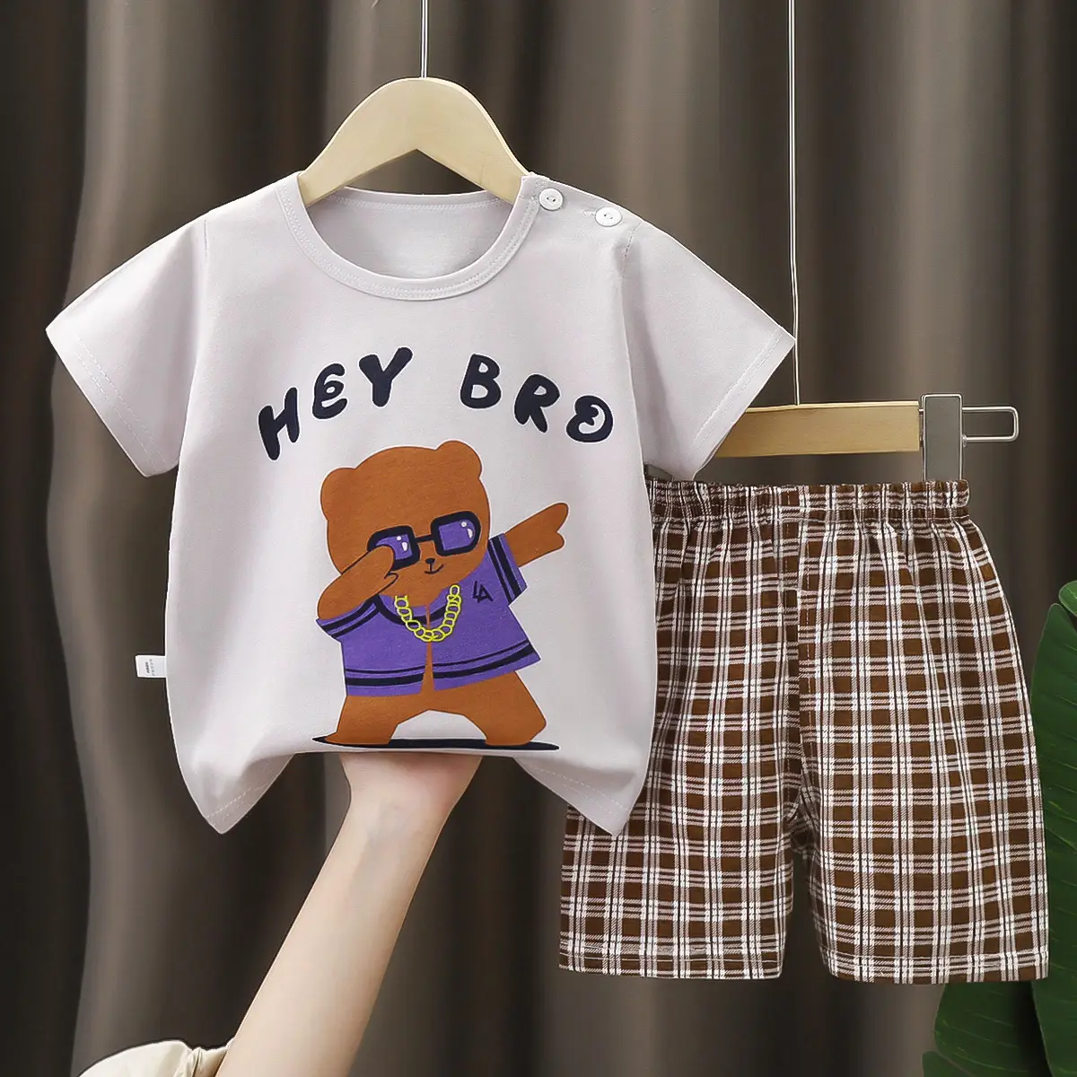 Children Cotton Giraffe T-Shirt Shorts Set Purple White - Image 8