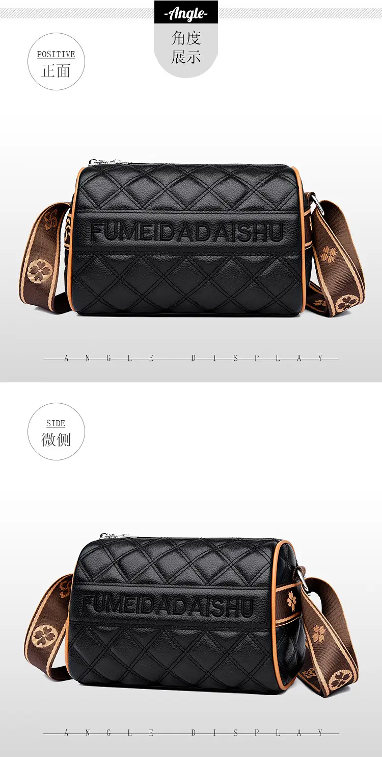 Black Quilted Women's Crossbody Bag with Fumeida Aishu Logo — feature 16