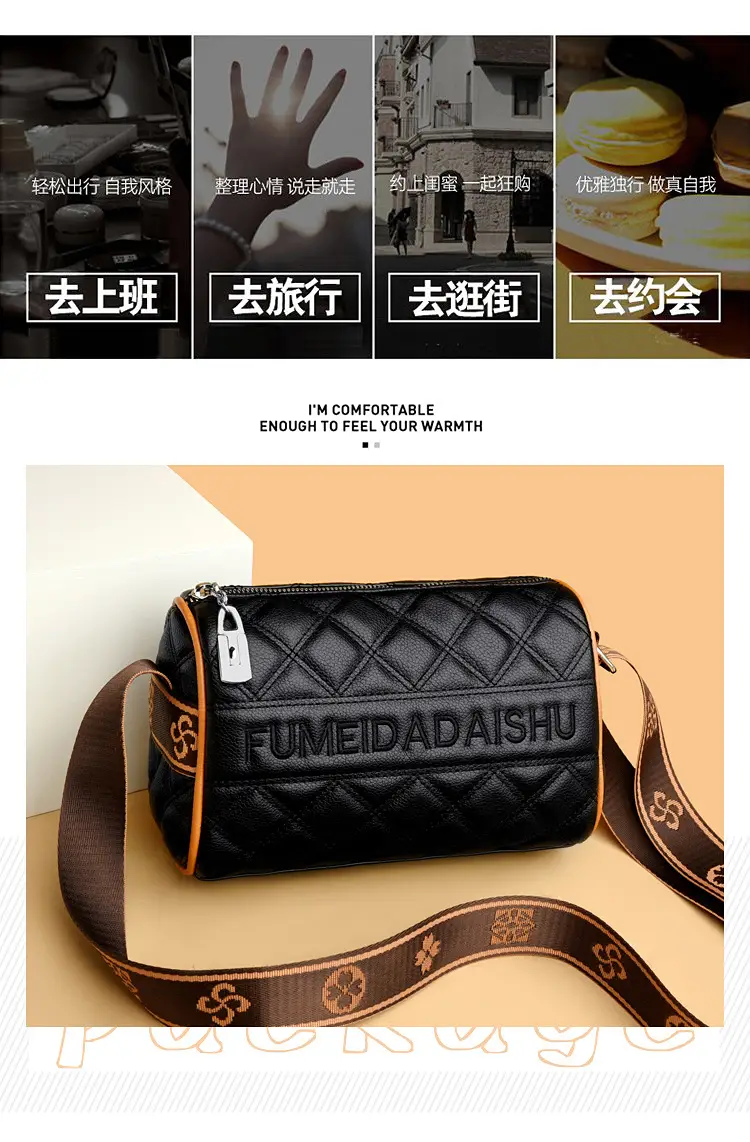 Black Quilted Women's Crossbody Bag with Fumeida Aishu Logo — feature 4