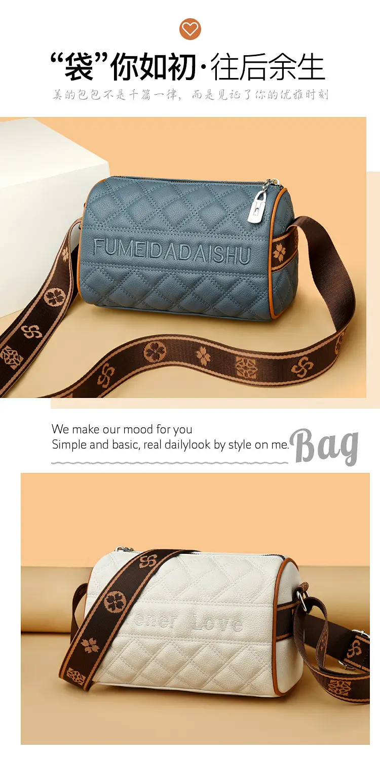 Black Quilted Women's Crossbody Bag with Fumeida Aishu Logo — feature 6