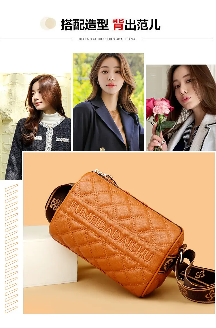 Black Quilted Women's Crossbody Bag with Fumeida Aishu Logo — feature 8