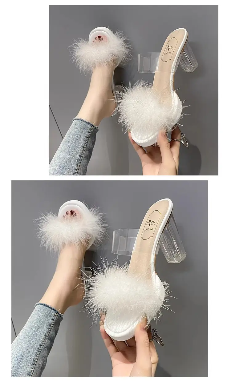 Furry Transparent Crystal High Heel Sandals for Women — feature 11