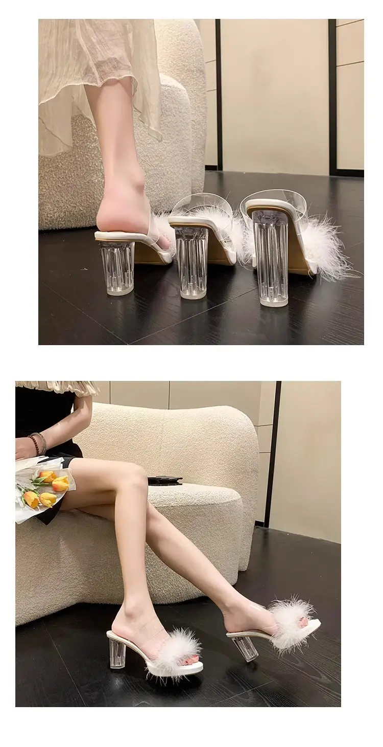 Furry Transparent Crystal High Heel Sandals for Women — feature 12