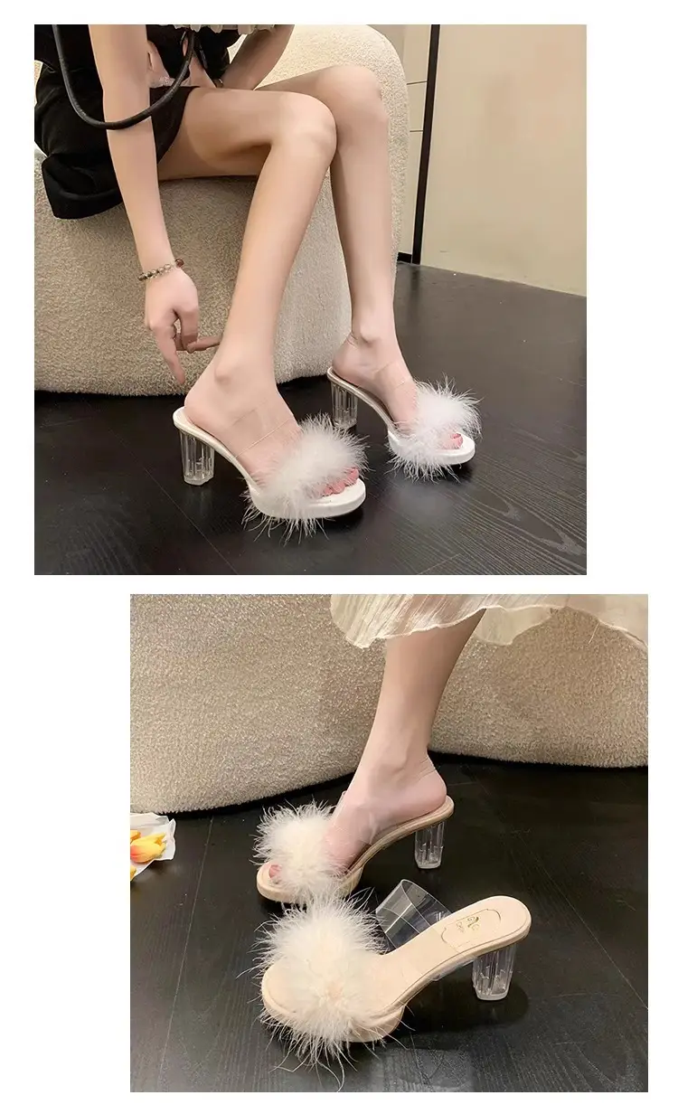 Furry Transparent Crystal High Heel Sandals for Women — feature 3