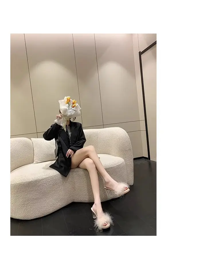 Furry Transparent Crystal High Heel Sandals for Women — feature 4