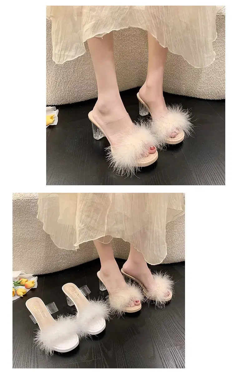 Furry Transparent Crystal High Heel Sandals for Women — feature 6