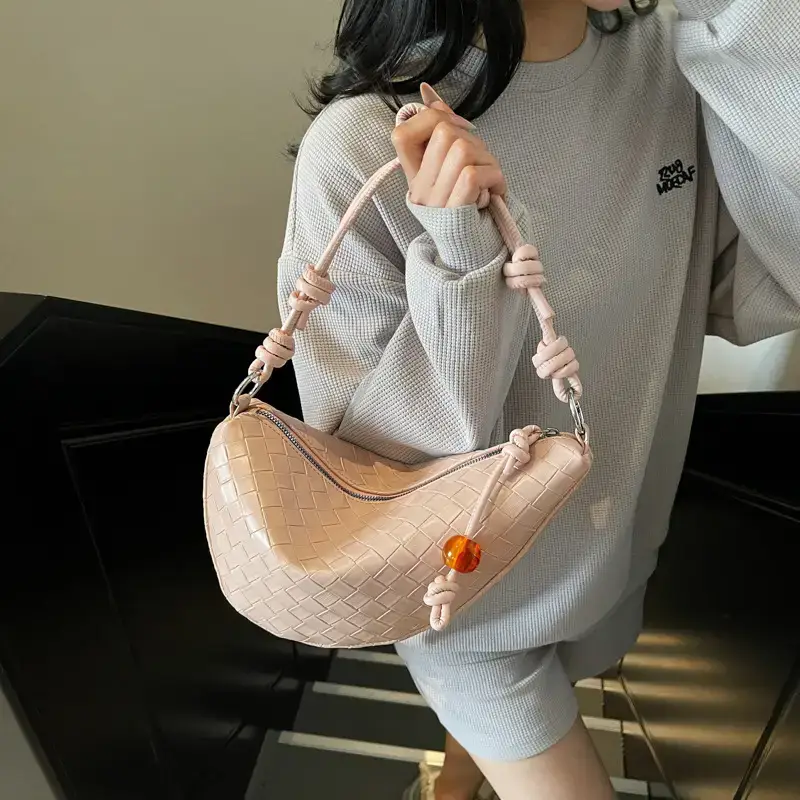 Black Woven Crescent Moon Shoulder Bag for Women - Image 6