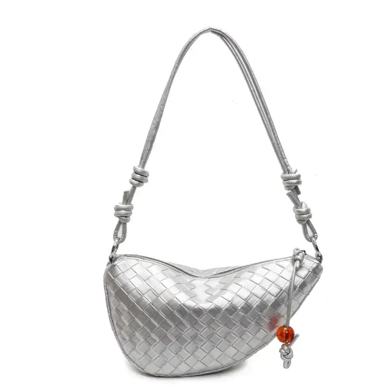 Black Woven Crescent Moon Shoulder Bag for Women - Image 9