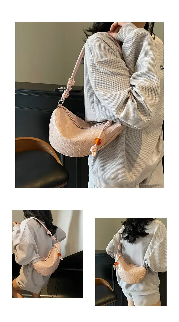 Black Woven Crescent Moon Shoulder Bag for Women — feature 10